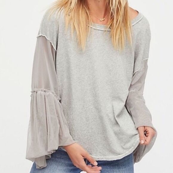 Free People Still Got It Mesh Bell Sleeve Top gray small - Picture 3 of 14